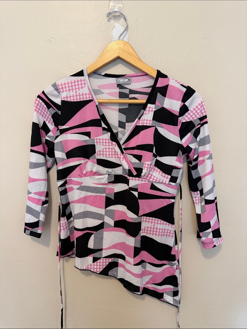 Rave Pink Geometric Wrap-Style Women's Top